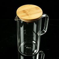 Carafe en verre transparente grande capacité avec couvercle en bambou et poignée en D, pour boissons froides et chaudes, logo personnalisé, approvisionnement en gros