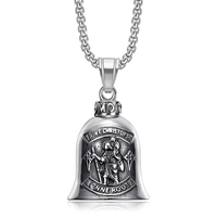 Pendentif Cloche de la Protection Saint Christophe Vintage, Cloche Porte-Bonheur pour Motard, Breloque en Acier Inoxydable 316L, Collier Bijou pour Homme, Vente en Gros