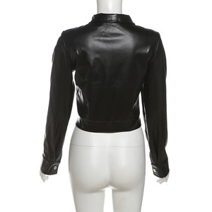 2024 Otoño Invierno nuevo estilo de cuero Sexy motocicleta chica caliente chaqueta delgada con cremallera abrigo Color sólido pantalones cortos de cintura alta para mujeres - Product Image 4