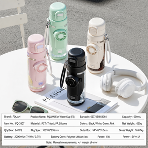Botella de Agua con Ventilador Portátil de 690 ml, Recargable <span class=keywords><strong>por</strong></span> <span class=keywords><strong>USB</strong></span>, <span class=keywords><strong>Taza</strong></span> Deportiva Aislada con Ventilador Incorporado, a Prueba de Fugas, para Hidratación en Viajes - Product Image 6