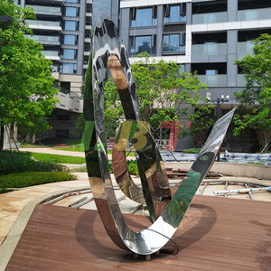 Sculpture d'anneau lumineux en acier inoxydable, ornement abstrait extérieur, décoration de paysage, jardin, pelouse, place publique - Product Image 3