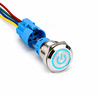 Sakelar Tombol Tekan Logam 22mm dengan Lampu LED, Pengunci Otomatis, Konektor, Simbol Daya, Tahan Air IP65