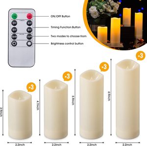 <b>Set</b> of 9 Remote Control with Battery Operated Decorative Led <b>Candles</b> Real Wax Pillar Flameless <b>Candles</b> Lights - Product Image 2