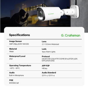 Caméra IP de sécurité GR-YURVD-M5S-AI GCraftsman avec reconnaissance faciale, comparaison de visages, détection d'incendie et capture de plaques d'immatriculation en option - Product Image 2