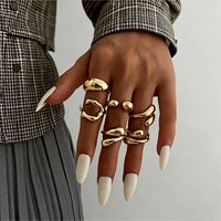 Anillo de Moda al por Mayor ChuYao, Forma Geométrica Irregular, Tungsteno Electrochapado con Efecto Metálico, Diseño Abierto, Multipiezas para Mujer
