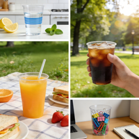 Gobelets jetables en plastique PET transparents de 90 mm de diamètre, sans BPA, à paroi simple, avec couvercle, personnalisables avec logo, pour boissons froides, 12/16/20/24 oz