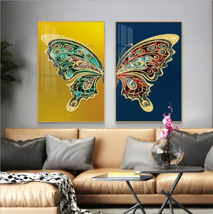 Tableau décoratif moderne de luxe léger, peintures d'animaux papillons, nature morte, dessin diamant, art mural en porcelaine cristalline - Product Image 4