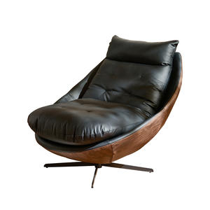 Fauteuil inclinable moderne en cuir pivotant pour salon, siège individuel avec dossier réglable et structure en bois - Product Image 4