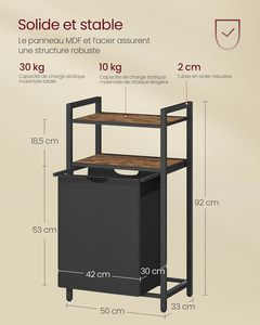 Panier à linge <span class=keywords><strong>VASAGLE</strong></span>, panier à linge sale, 1 compartiment de rangement, 1 sac amovible en tissu Oxford, 2 étagères, structure métallique, 65 litres - Product Image 4