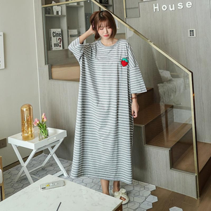 Ensemble <span class=keywords><strong>de</strong></span> jupe <span class=keywords><strong>de</strong></span> pyjama à rayures amples d'été pour femmes vêtements <span class=keywords><strong>de</strong></span> <span class=keywords><strong>nuit</strong></span> en tricot Dacron à manches longues, vêtements <span class=keywords><strong>de</strong></span> <span class=keywords><strong>nuit</strong></span> ventilés confortables, grandes tailles - Product Image 6
