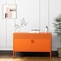 Mueble Moderno de Metal Naranja de 2 Puertas con Estantes Ajustables de 2 Niveles, Almacenamiento Multiusos para el Hogar, Sala de Estar, Oficina, Música