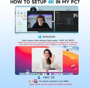 Cámara web 4K para <span class=keywords><strong>PC</strong></span> con micrófono, cámara de computadora, cubierta de privacidad para transmisión, conferencias, Zoom, Skype, Facetime, computadora portátil, <span class=keywords><strong>PC</strong></span> - Product Image 3