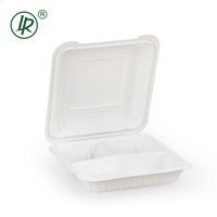 7*7 pouces pp blanc articulé jetable à emporter boîte à lunch à clapet réutilisable 3 compartiments en plastique divisé boîte à lunch