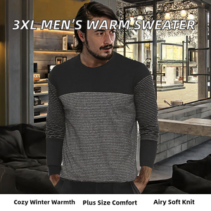 Pull tricoté respirant en polyester/coton pour homme grande taille 3XL - Col rond chaud pour l'automne (style décontracté et ample) - Product Image 2