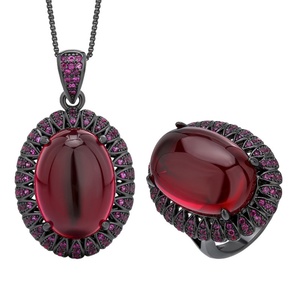 Ensemble de bijoux de mariage personnalisé en cuivre écologique haut de gamme, zircone cubique rouge sang 13*18 mm, ensemble de bijoux de mariée en or noir - Product Image 1