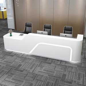 <b>Modern</b> <b>White</b> Reception <b>Desk</b> LED Front Counter Customizable Welcome Lobby Table for Company Showroom Shopping Mall - Product Image 2