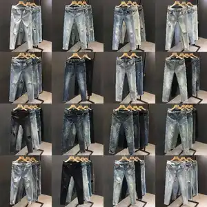 Customized Mustache Slim Jeans Men's Blue Ripped Plus Size Men's Jeans