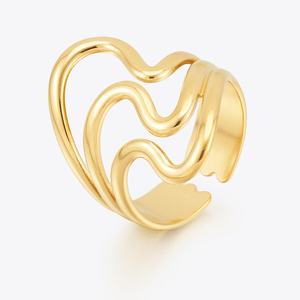 18K Позолоченные ювелирные изделия из нержавеющей стали Популярные параллельные линии полые винтажные Открытые Кольца водонепроницаемые для женщин панк кольцо R254465 - Product Image 3