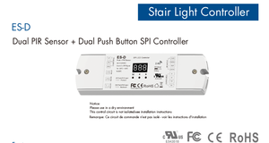 Controlador de <span class=keywords><strong>Luz</strong></span> LED Pixel SPI con Sensor PIR Dual y Doble Botón, 5-24VDC, 75-360W para Iluminación de Escaleras ES-D - Product Image 4