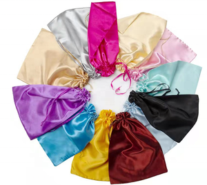 Custom Logo Satin Hair Extension Storage Pouch Wholesale Silk Drawstring Bags For Human Hair Weave Wigs