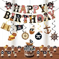 Kit de Decoración de Papel para Fiesta de Cumpleaños con Temática Pirata, Estilo Retro, con Calaveras, Barcos, Anclas y Serpentinas