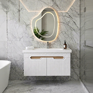 Conjunto de Muebles de Baño Premium con Encimera de Madera, Lavabo Sobre Encimera y Espejo LED Retroiluminado, Gabinete Blanco Estilo Shaker de 100cm 120cm - Product Image 1