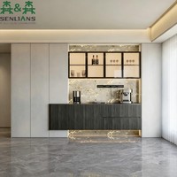 Buffet encastrable de luxe SLS avec portes vitrées modernes, rétroéclairage LED, plateau en marbre et station café intelligente avec rail électrique