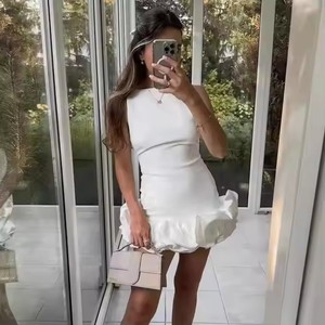 <span class=keywords><strong>Robe</strong></span> <span class=keywords><strong>Courte</strong></span> Chic Y2K pour Femme, Élégante, Sans Manches, Dos Nu, à Volants et Plis, Idéale pour Soirées et Fêtes - Product Image 1