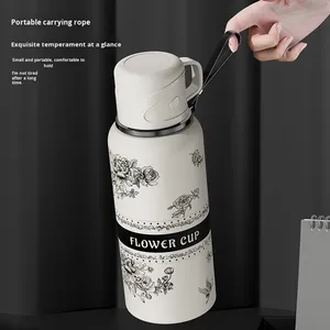 Tasse à thé portable de style coréen pour étudiants, en acier inoxydable 316 à isolation sous vide améliorée, grande capacité, motif fleur de gardénia, maintien au chaud 6-12 heures - Product Image 4