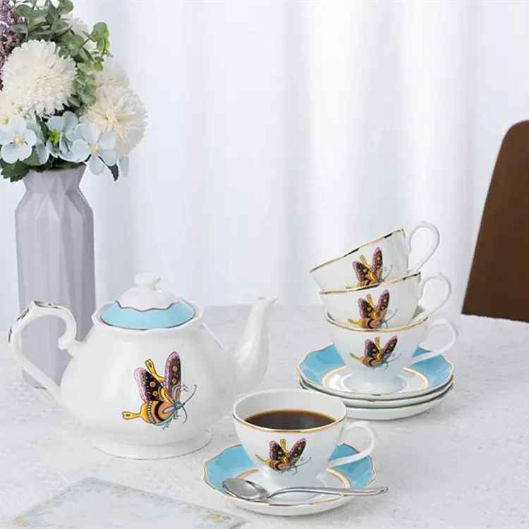 PITO Wedding Luxury Hotel Decal Bone China Teapot and Cup Saucer Party Luxury Afternoon Tea Pot Set