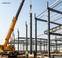 Almacén de Estructura de Acero con Paneles Sándwich Aislados Personalizados, Taller Industrial Metálico Prefabricado Moderno, Edificio con Gran Superficie de Vidrio