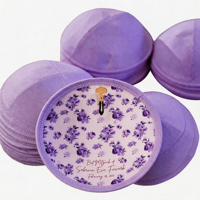 Paarse zachte op maat gemaakte kippa met bloemenbinnenvoering, gepersonaliseerde print voor Joodse Bat Mitzvah, Joodse geschenken, bruiloftfavoren