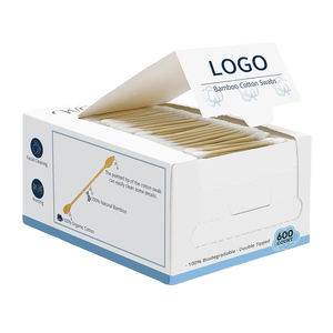Hisopos <span class=keywords><strong>de</strong></span> Algodón <span class=keywords><strong>de</strong></span> Bambú Orgánico Biodegradable, 600 Piezas/Caja, Puntas Redondeadas y Puntiagudas, Recubrimiento Duro para la Eliminación <span class=keywords><strong>de</strong></span> <span class=keywords><strong>Cera</strong></span> del Oído, Personalizable - Product Image 1