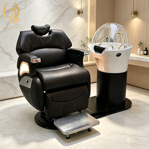 Chuque Fauteuil <span class=keywords><strong>de</strong></span> <span class=keywords><strong>coiffure</strong></span> moderne <span class=keywords><strong>de</strong></span> luxe en cuir, structure en acier inoxydable, résistant à l'eau, repose-pieds réglable en céramique, plateau multifonctionnel - Product Image 1