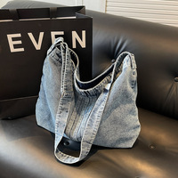 Sac à bandoulière en jean grande capacité pour étudiante, sac d'école en nylon, sac à main à une épaule pour fille