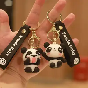 Women Men Car Key Holder Handbag Accessories Children Gifts Cartoon Panda Wristbands Keyring Cute Mini Panda Keychain