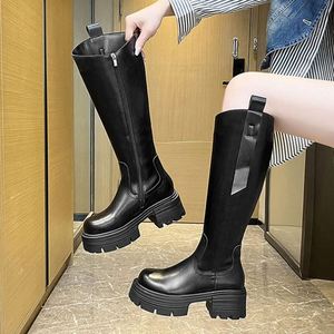 New Women's Quilted <b>High</b> Top Boots with Thick Heels and Zipper Design Suitable for Spring and Autumn Seasons - Product Image 2
