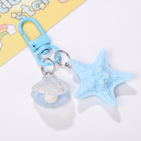 Porte-clés en plastique multicolore avec perles, motif étoile de mer et pois, pour sac de fille, cadeau original