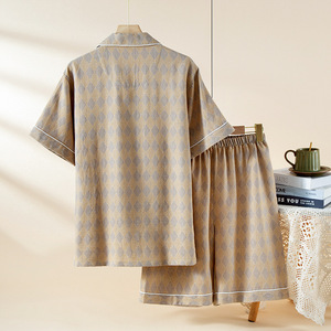 Personalizzare il <span class=keywords><strong>pigiama</strong></span> da <span class=keywords><strong>uomo</strong></span> morbido Set di <span class=keywords><strong>pigiama</strong></span> <span class=keywords><strong>camicia</strong></span> a manica corta e pantaloncini 2 pezzi 100% cotone pij Set <span class=keywords><strong>pigiama</strong></span> produttore - Product Image 4