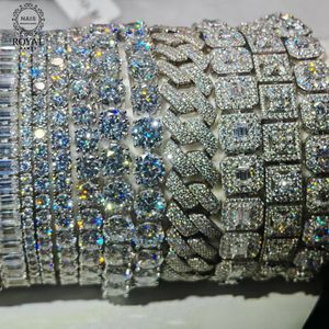 Set di Gioielli Certificati in <span class=keywords><strong>Argento</strong></span> 925, Collana Tennis con Moissanite Taglio Ghiaccio <span class=keywords><strong>D</strong></span> VVS, Bracciale Cuban Link Stile Hip-Hop - Product Image 2