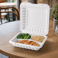 Contenants alimentaires jetables MFPP 9x9x3 pouces, 3 compartiments, 1200 ml, 40 oz, boîte bento carrée pour restaurant, à emporter, écologiques