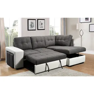 Set Sofa kain cokelat kulit putih beragam warna furnitur lapisan atas ottoman kecil L sederhana ruang tamu tempat tidur sofa ruang tamu