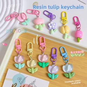 Plastic Resin Tulip and Sunflower Keychain Pendant Bag Charm Earphone Decoration
