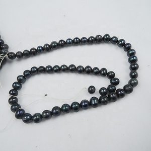 Perles d'eau douce <span class=keywords><strong>noires</strong></span>, presque rondes, en vrac, collier de perles d'eau douce en gros, 7 à 8 mm, en gros - Product Image 3