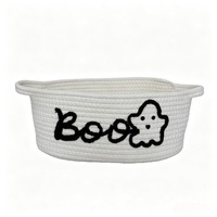 Panier tissé en corde de coton avec logo personnalisé pour l'emballage de bonbons d'Halloween, organisateur de rangement pour cadeaux
