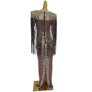 انظر من خلال هامش فاخر بلورات حجرية للحفلات المسائية الاحتفال فستان طويل للنساء ثوب عشاء السيدات نادي الزي فستان حفلة موسيقية - Product Image 4