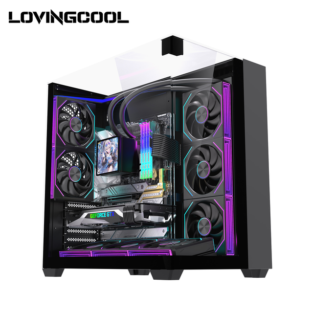 Lovingcool ATX Panoramic Case 3 Sides Tempered Glass High Compatibility ATX MATX ITX Support 360mm Radiator Bulk Price for OEM