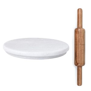 Premium White Marble Roti Maker Board And Wooden Rolling Pin Set For Authentic Indian Cooking Kitchen Dough Prep <b>Tool</b> Kit - Product Image 1