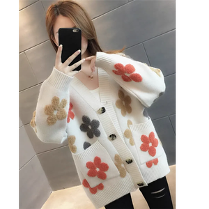 <span class=keywords><strong>Cardigan</strong></span> Floreale Lavorato <span class=keywords><strong>a</strong></span> Maglia per Autunno e Inverno, Maglione Casual <span class=keywords><strong>a</strong></span> Maniche Lunghe con Motivi Floreali per Donna - Product Image 5