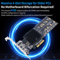 Carte adaptateur Lekuo SouthBridge Max sans bifurcation PCIe 4.0 vers 4 M.2 NVMe SSD, 4 SATA 6G, 20G USB-C, extension Riser pour PC NAS